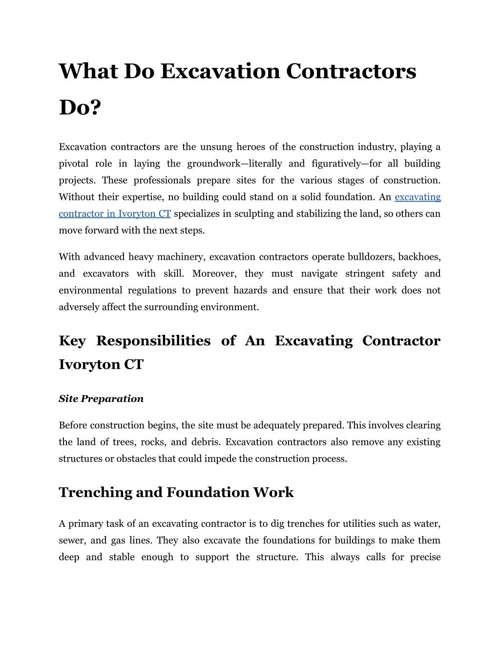 what do excavation contractors l.w