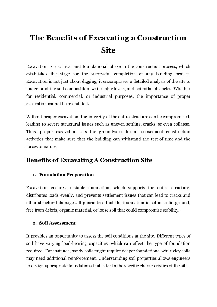 the benefits of excavating a construction n.w