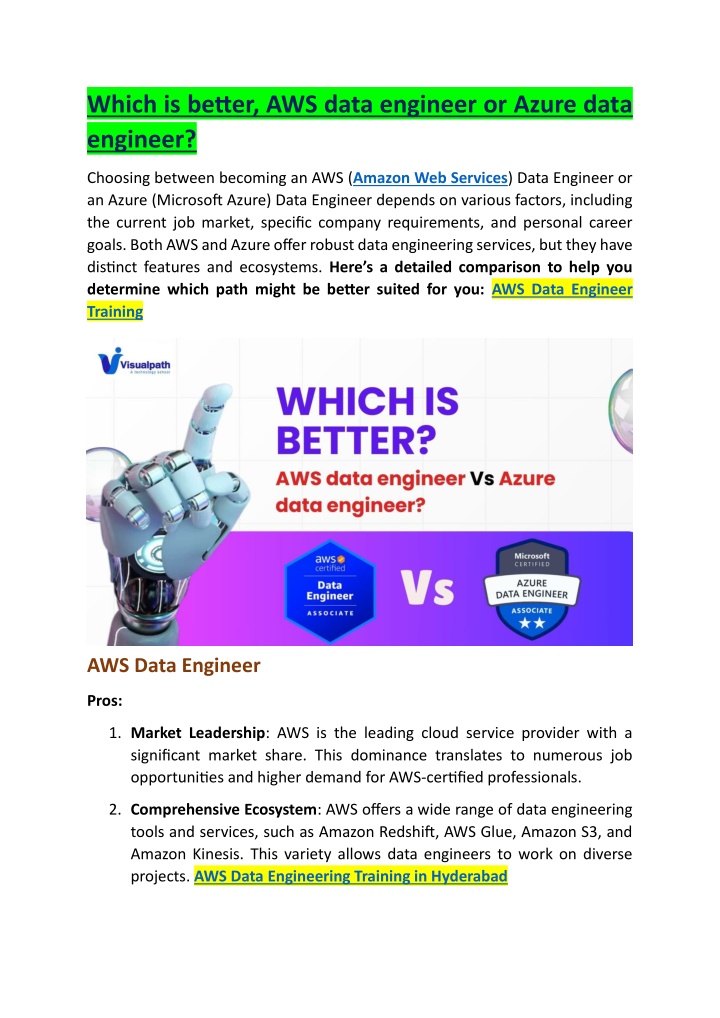 which is better aws data engineer or azure data n.w
