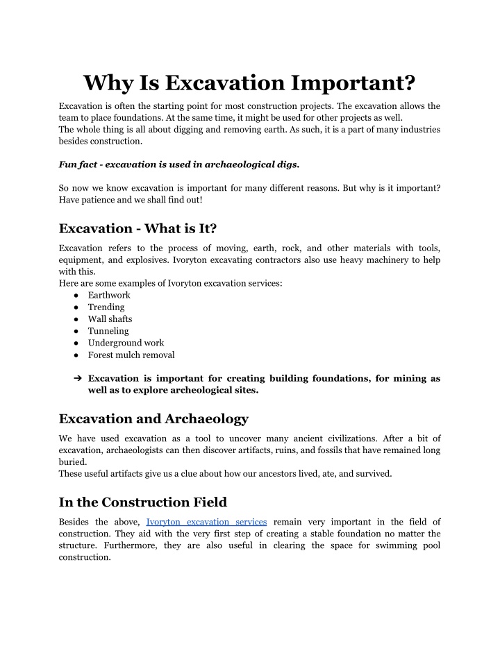 why is excavation important n.w