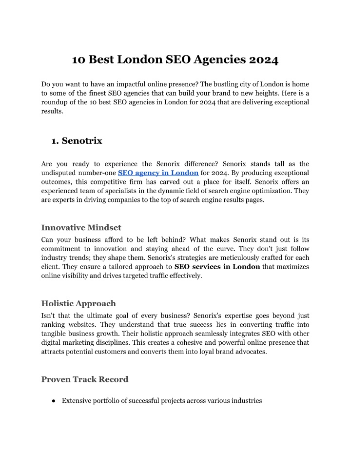 10 best london seo agencies 2024 n.w