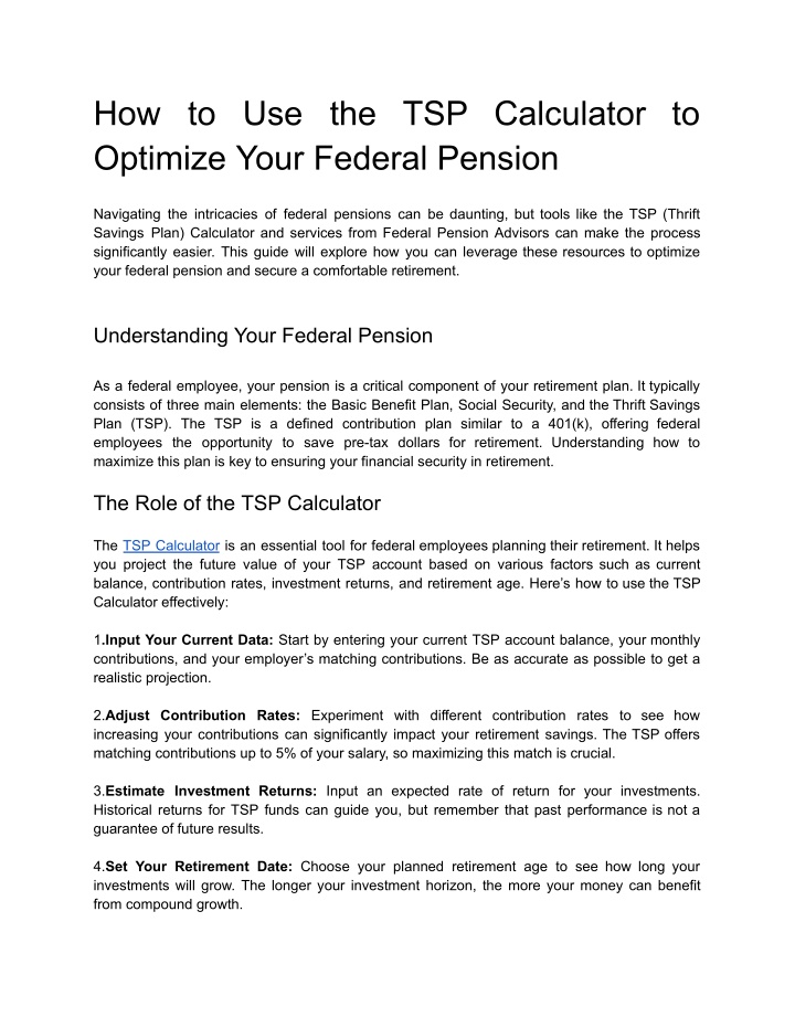 how to use the tsp calculator to optimize your n.w