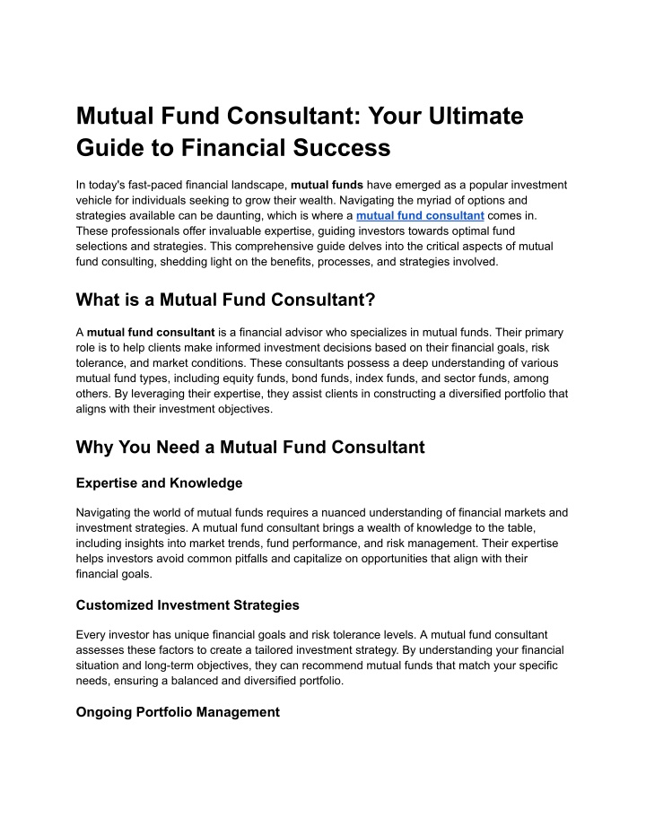 mutual fund consultant your ultimate guide n.w