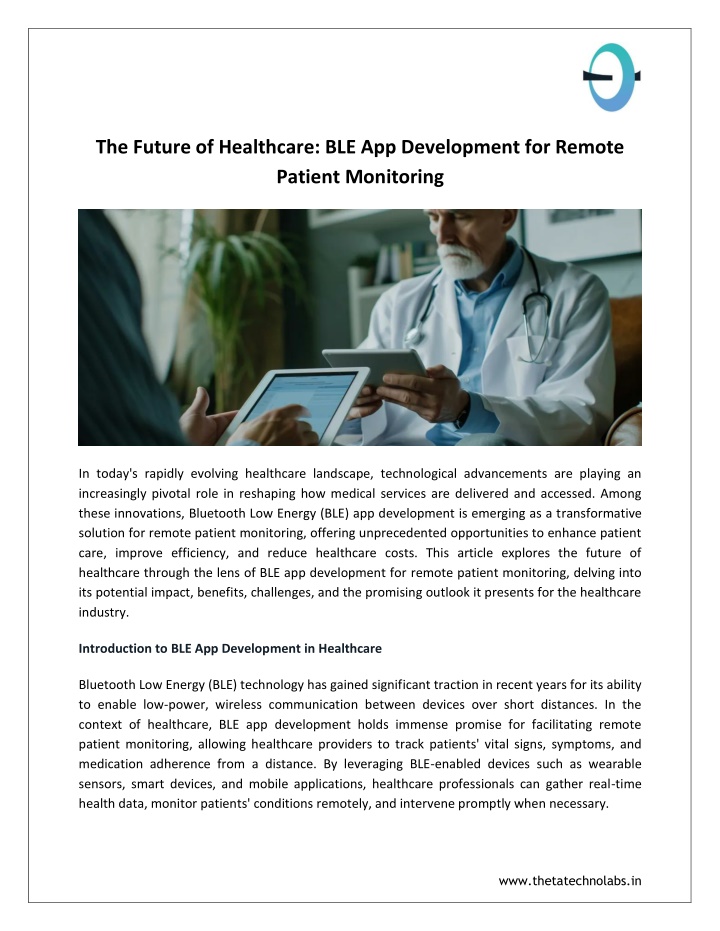 the future of healthcare ble app development n.w