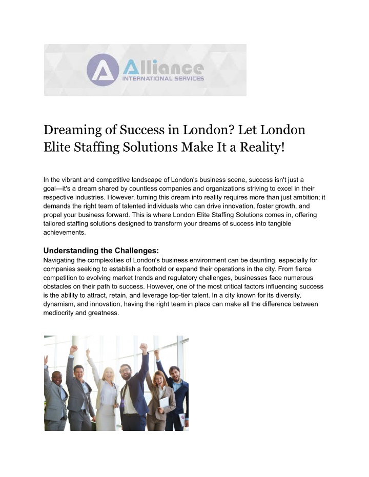 dreaming of success in london let london elite n.w