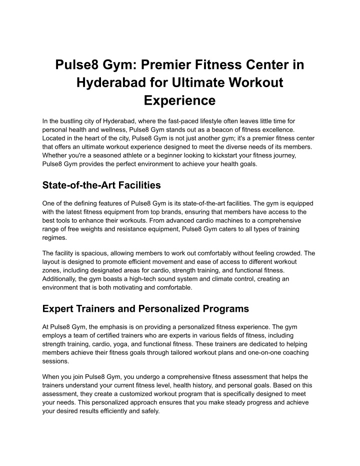 pulse8 gym premier fitness center in hyderabad n.w