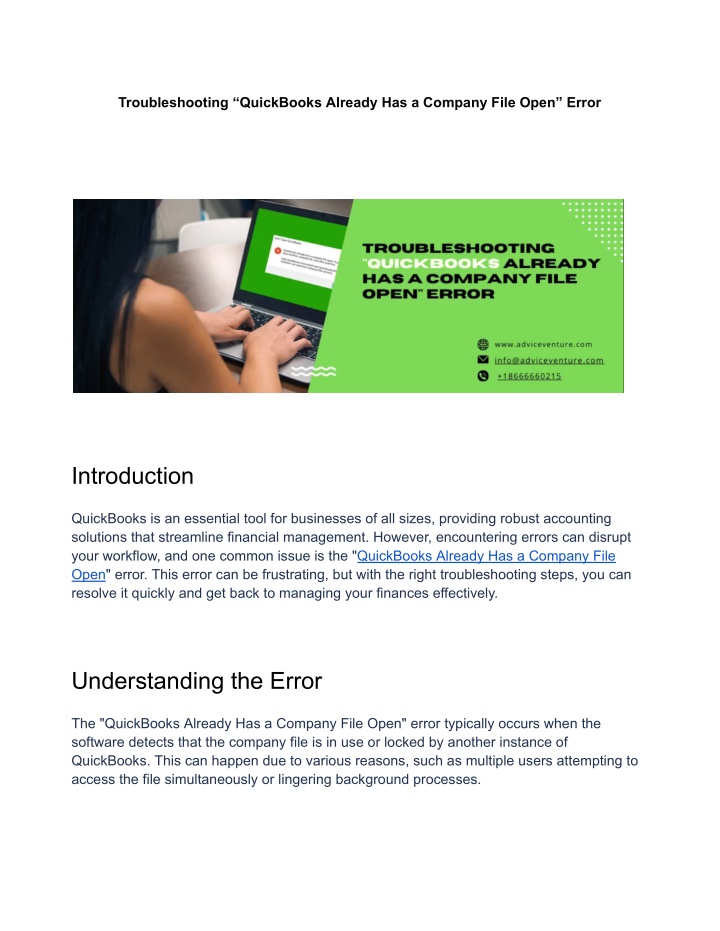 troubleshooting quickbooks already has a company n.w