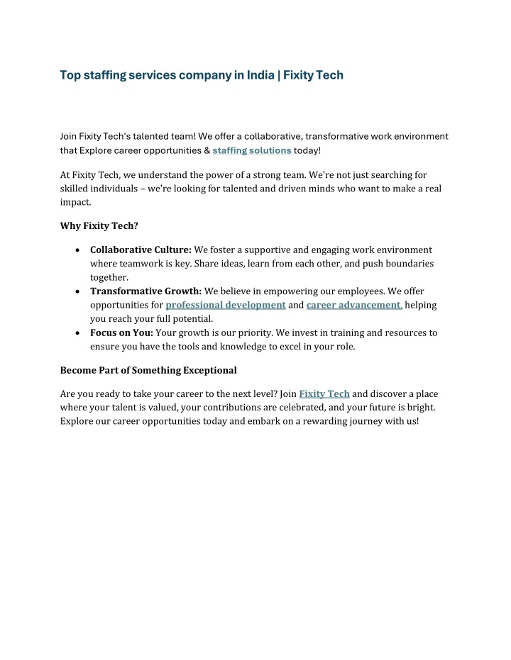 top staffing services company in india fixity tech n.w