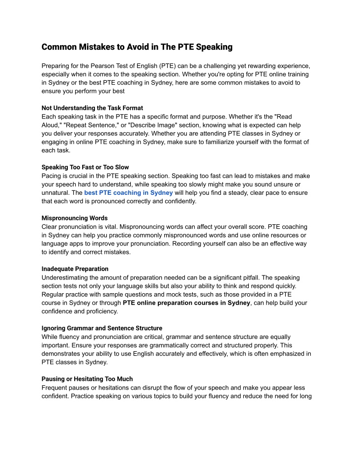 common mistakes to avoid in the pte speaking n.w