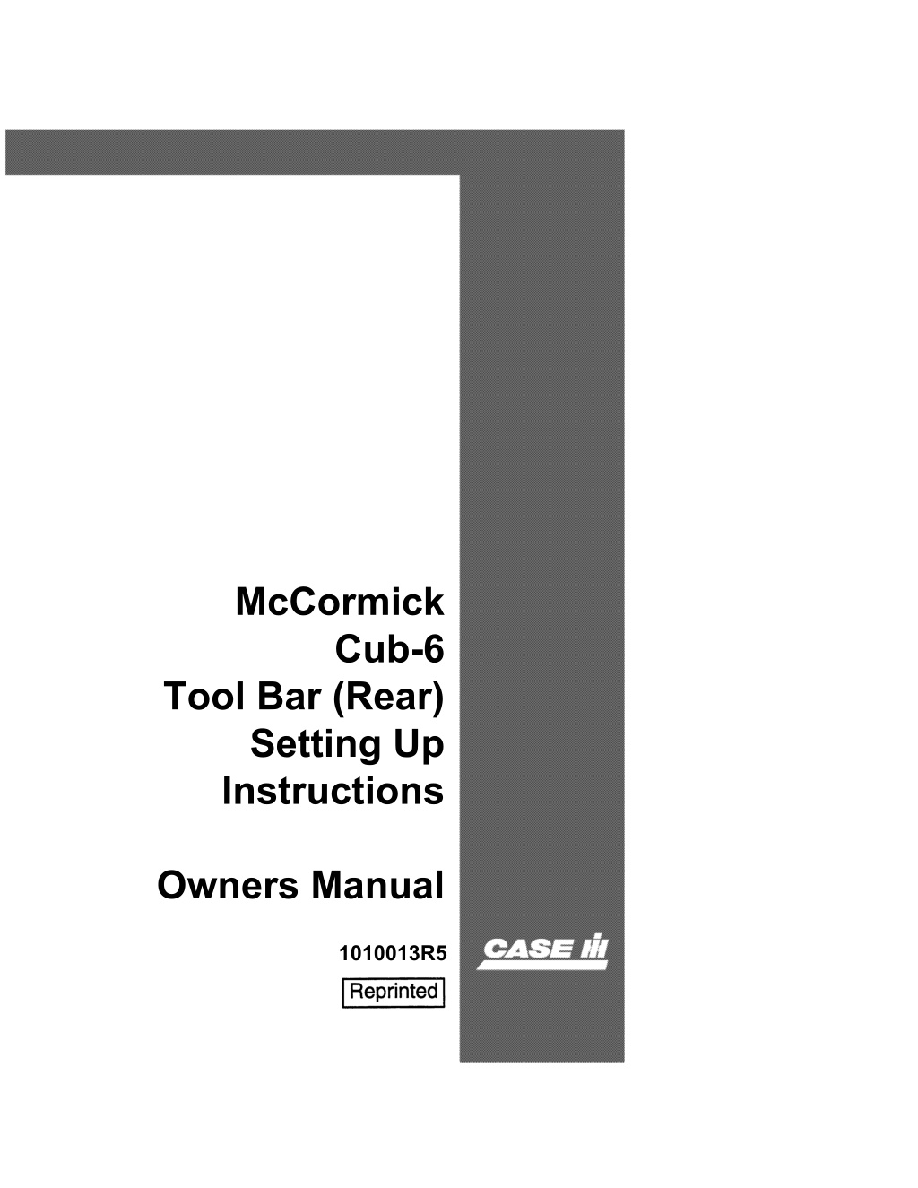 mccormick cub 6 tool bar rear setting l.w