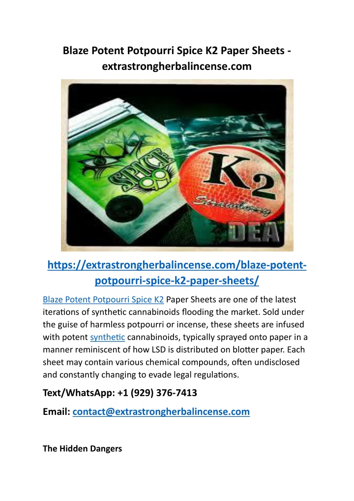 blaze potent potpourri spice k2 paper sheets n.w