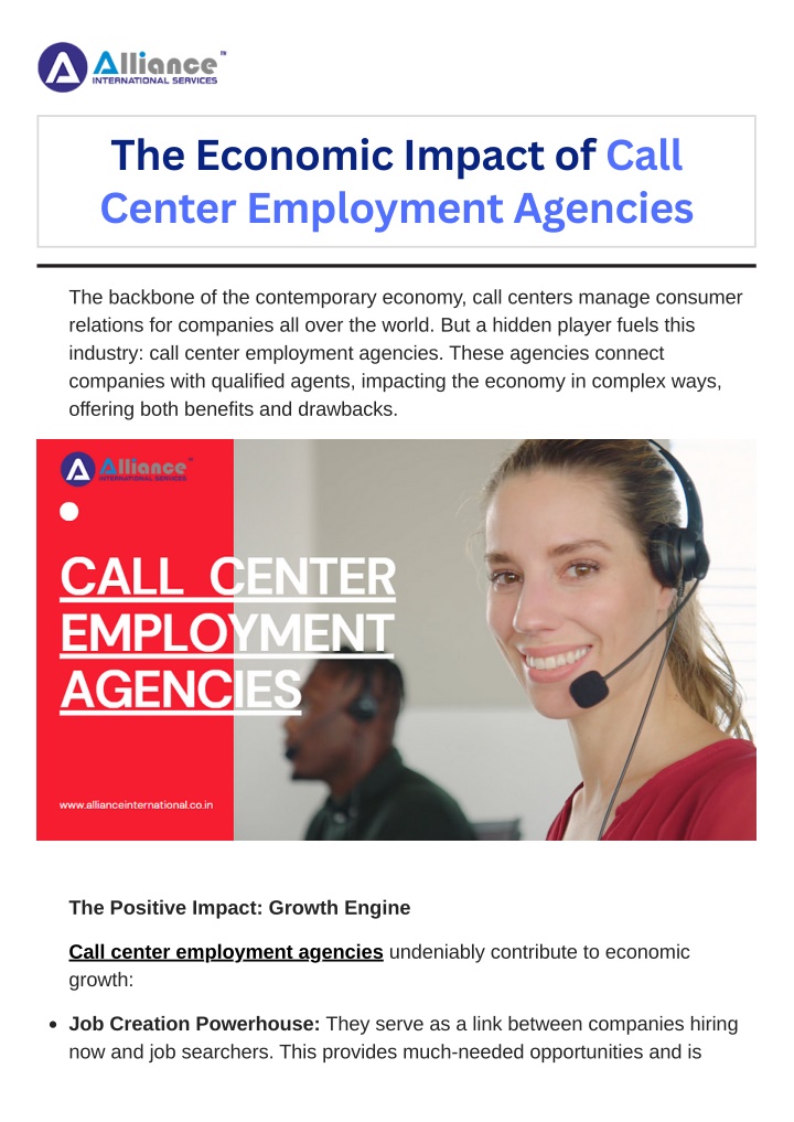 the economic impact of call center employment n.w