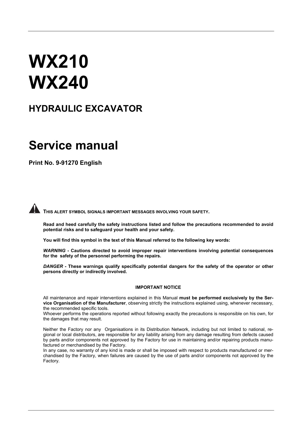 wx210 wx240 hydraulic excavator service manual l.w