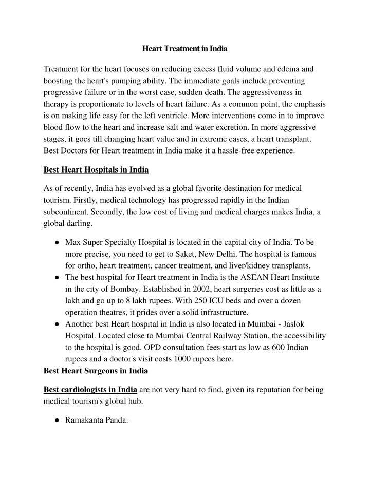 heart treatment in india n.w