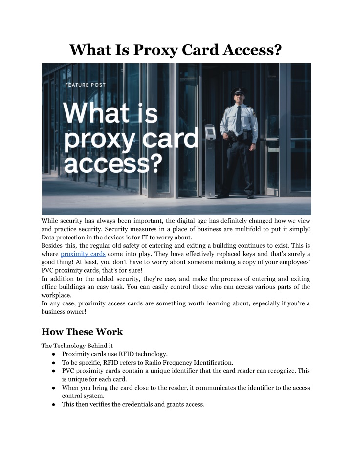 what is proxy card access n.w
