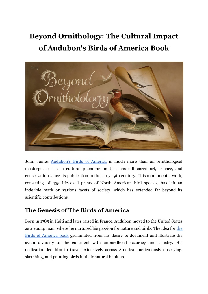 beyond ornithology the cultural impact n.w