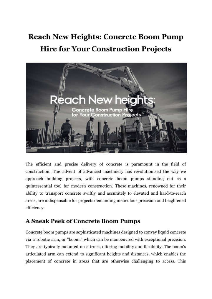 reach new heights concrete boom pump n.w