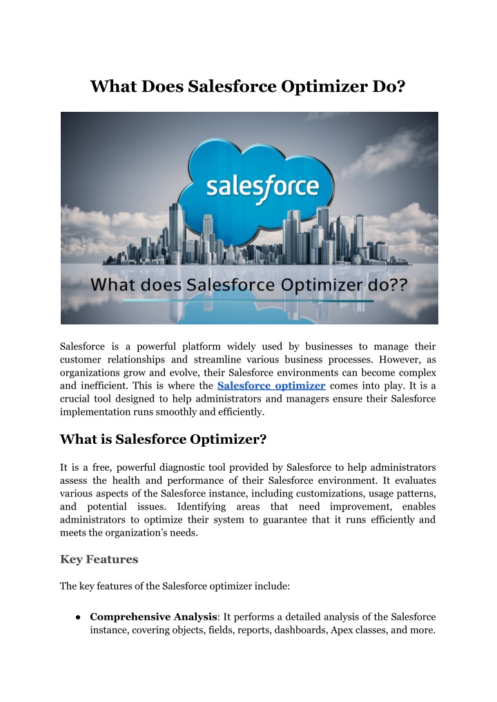 what does salesforce optimizer do n.w