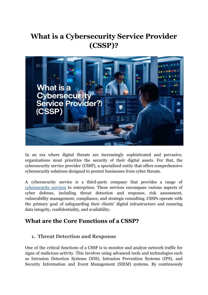 what is a cybersecurity service provider cssp n.w