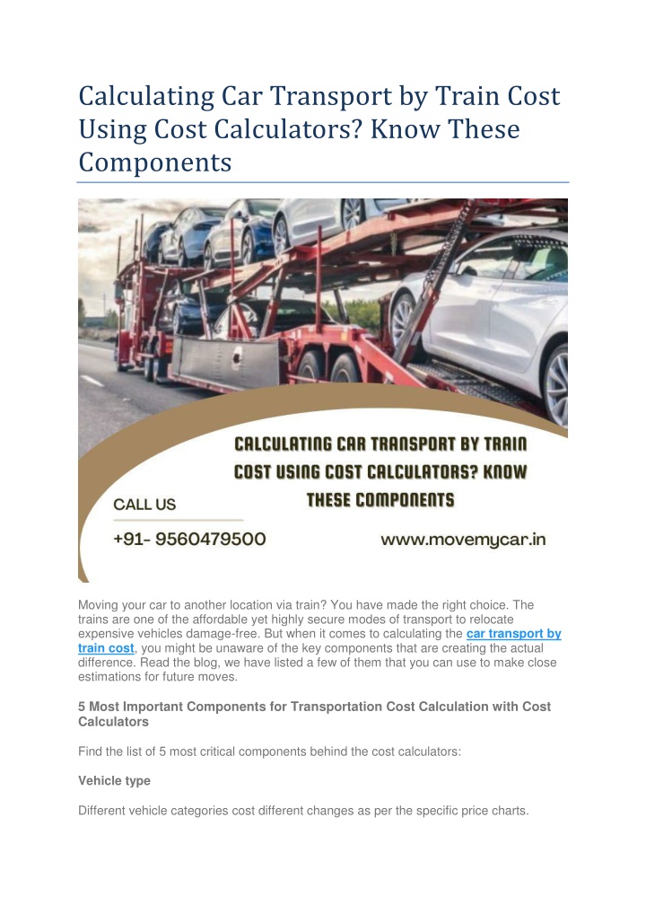 calculating car transport by train cost using n.w