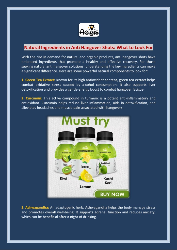 natural ingredients in anti hangover shots what n.w
