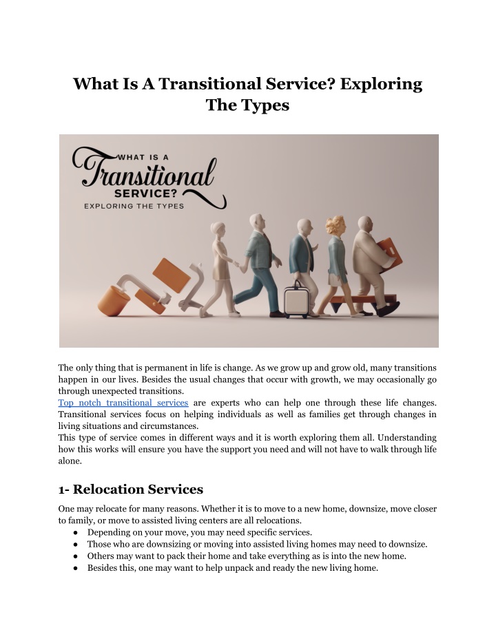 what is a transitional service exploring the types n.w