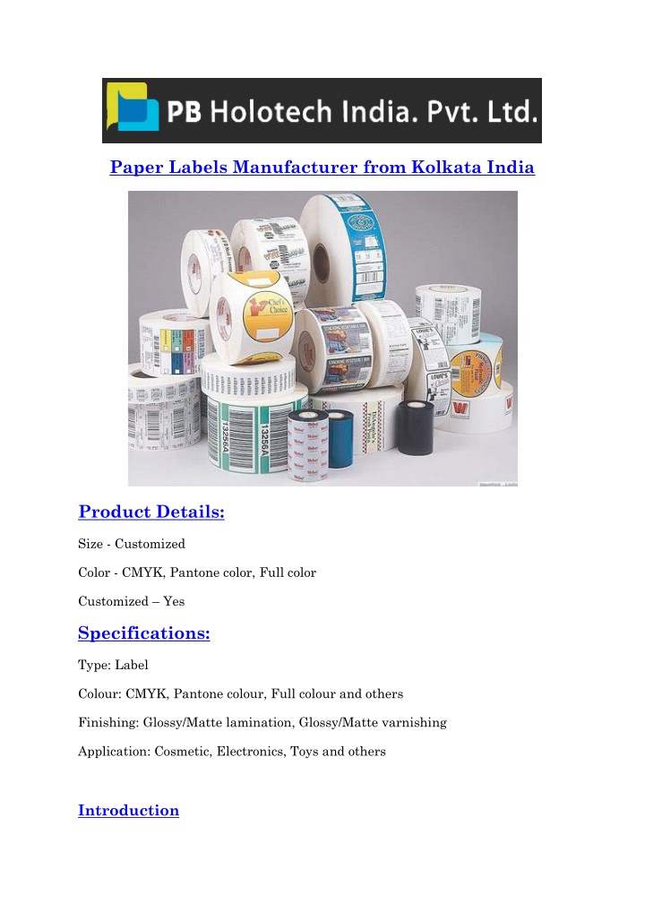 paper labels manufacturer from kolkata india n.w