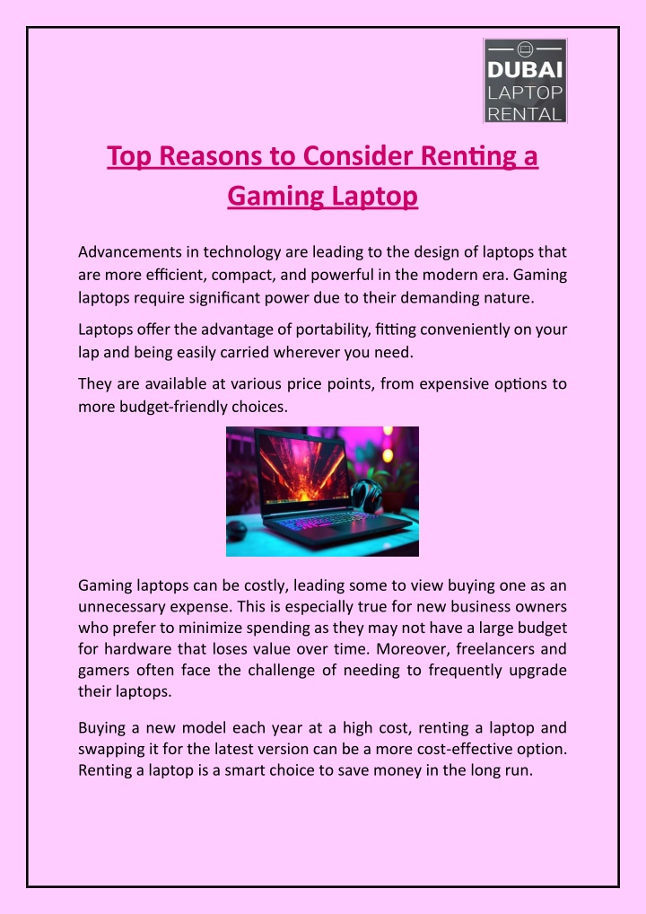 top reasons to consider renting a gaming laptop n.w