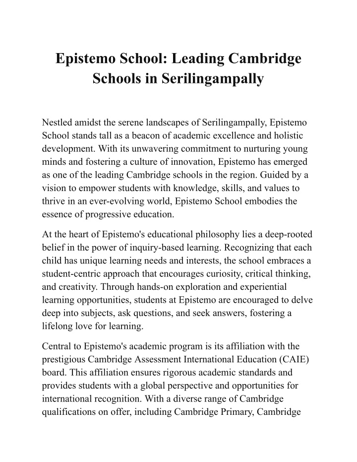 epistemo school leading cambridge schools n.w