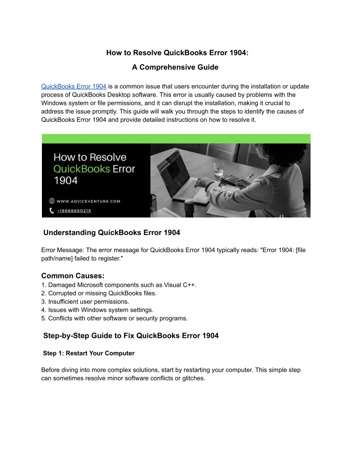 how to resolve quickbooks error 1904 n.w
