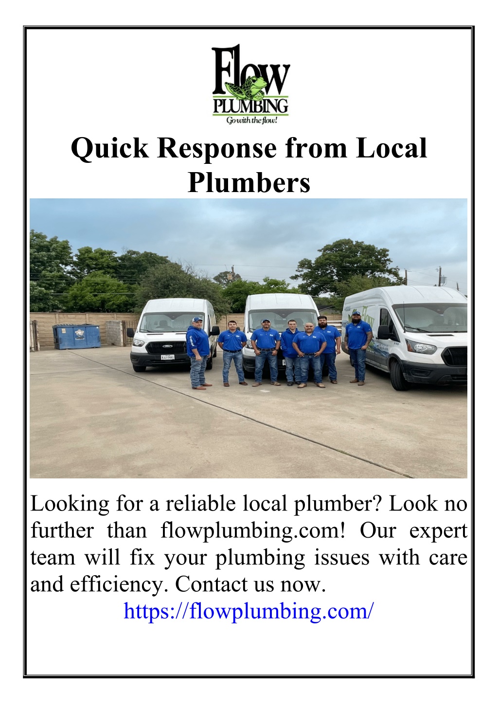 quick response from local plumbers l.w