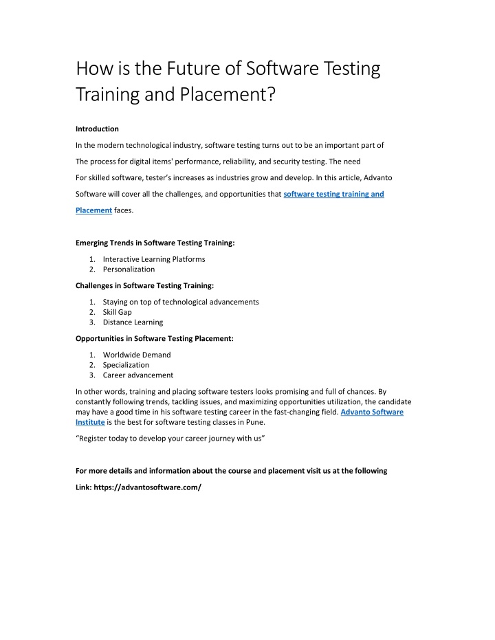 how is the future of software testing training n.w