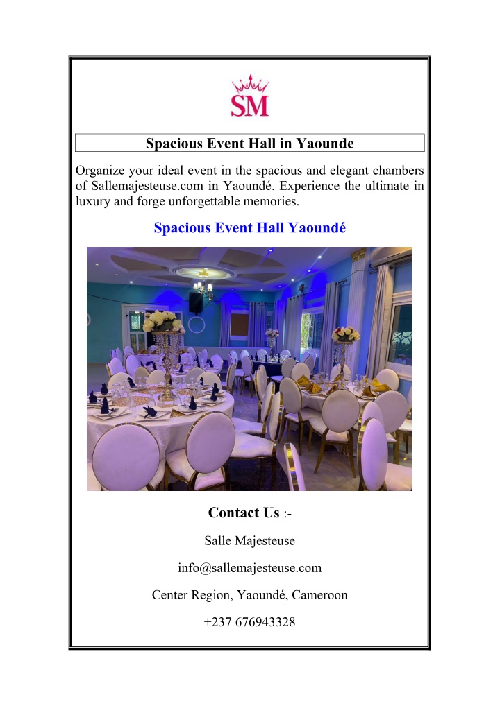 spacious event hall in yaounde n.w