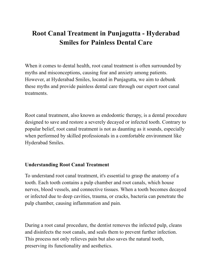 root canal treatment in punjagutta hyderabad n.w
