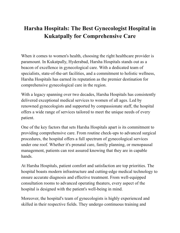 harsha hospitals the best gynecologist hospital n.w