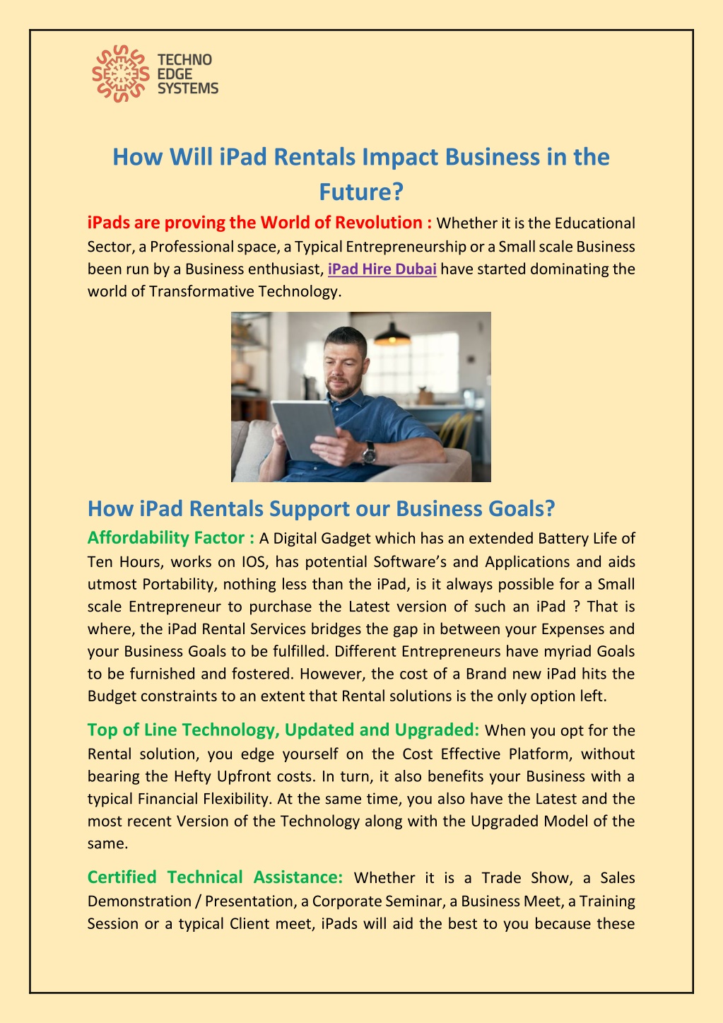 how will ipad rentals impact business l.w