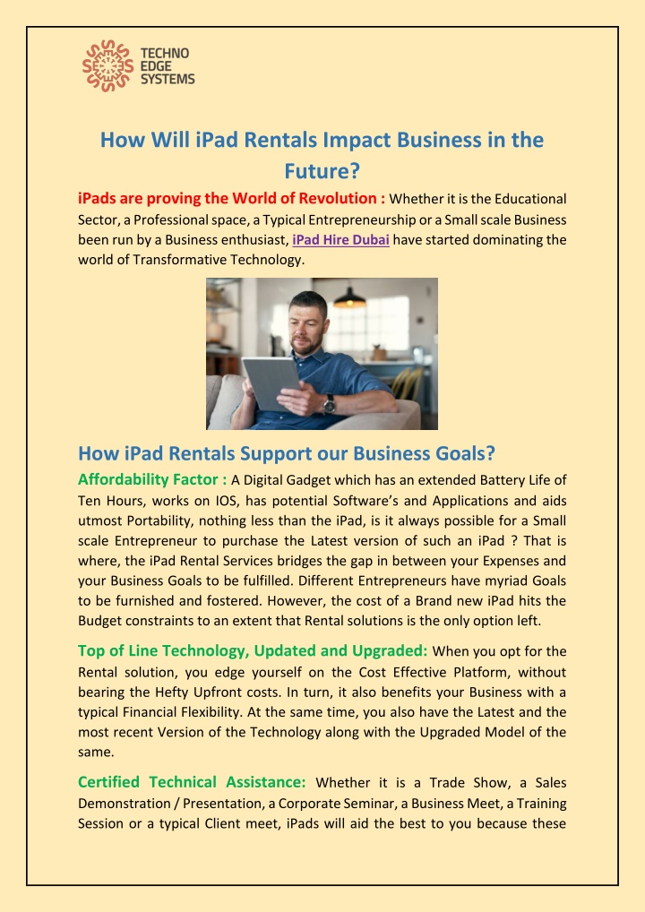 how will ipad rentals impact business n.w