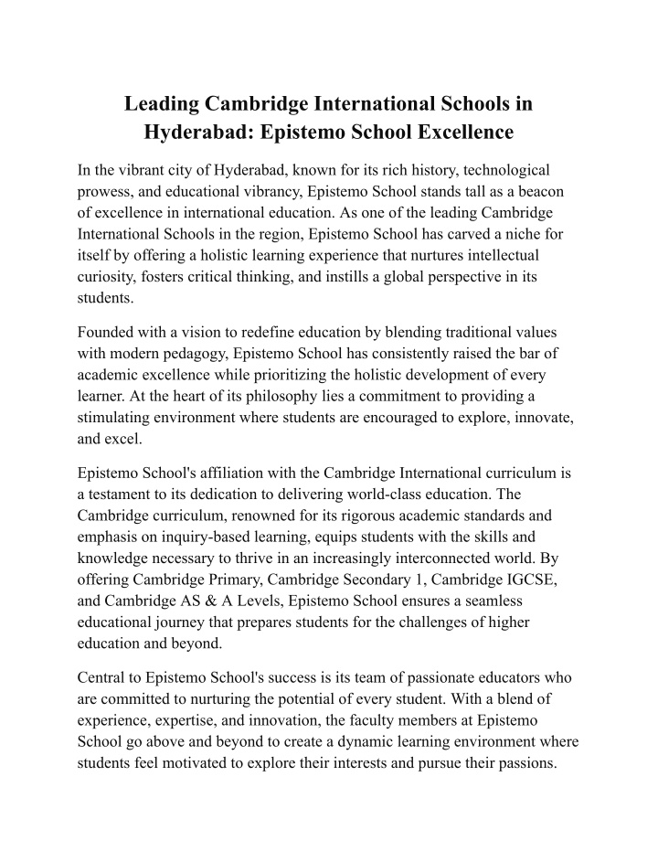 leading cambridge international schools n.w