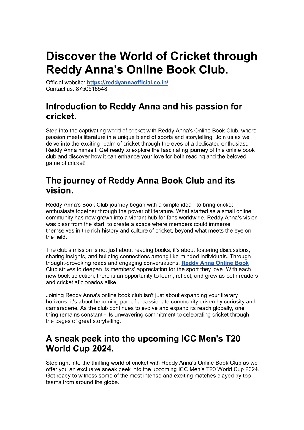 discover the world of cricket through reddy anna l.w