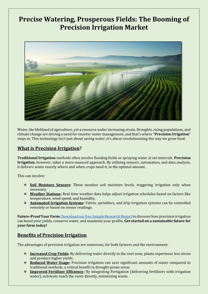precise watering prosperous fields the booming n.w