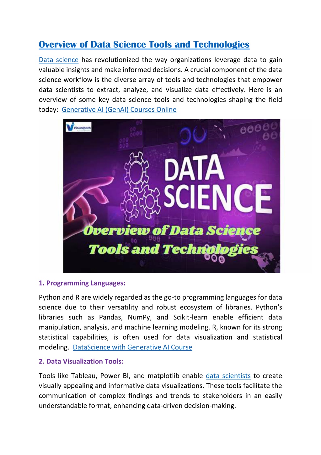 overview of data science tools and technologies l.w