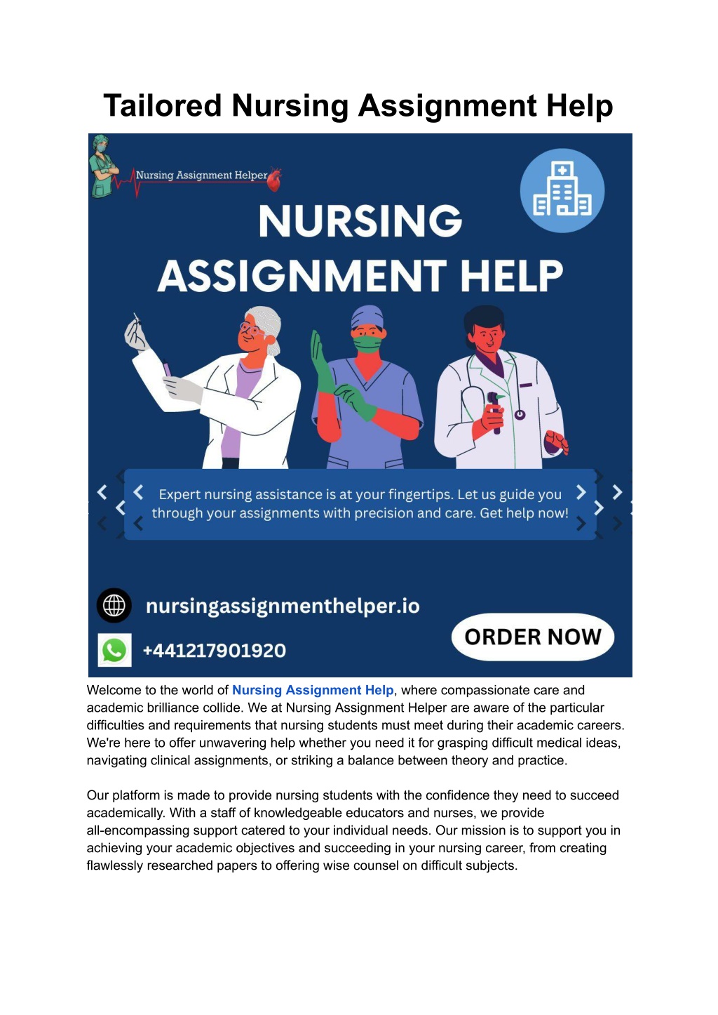 tailored nursing assignment help l.w