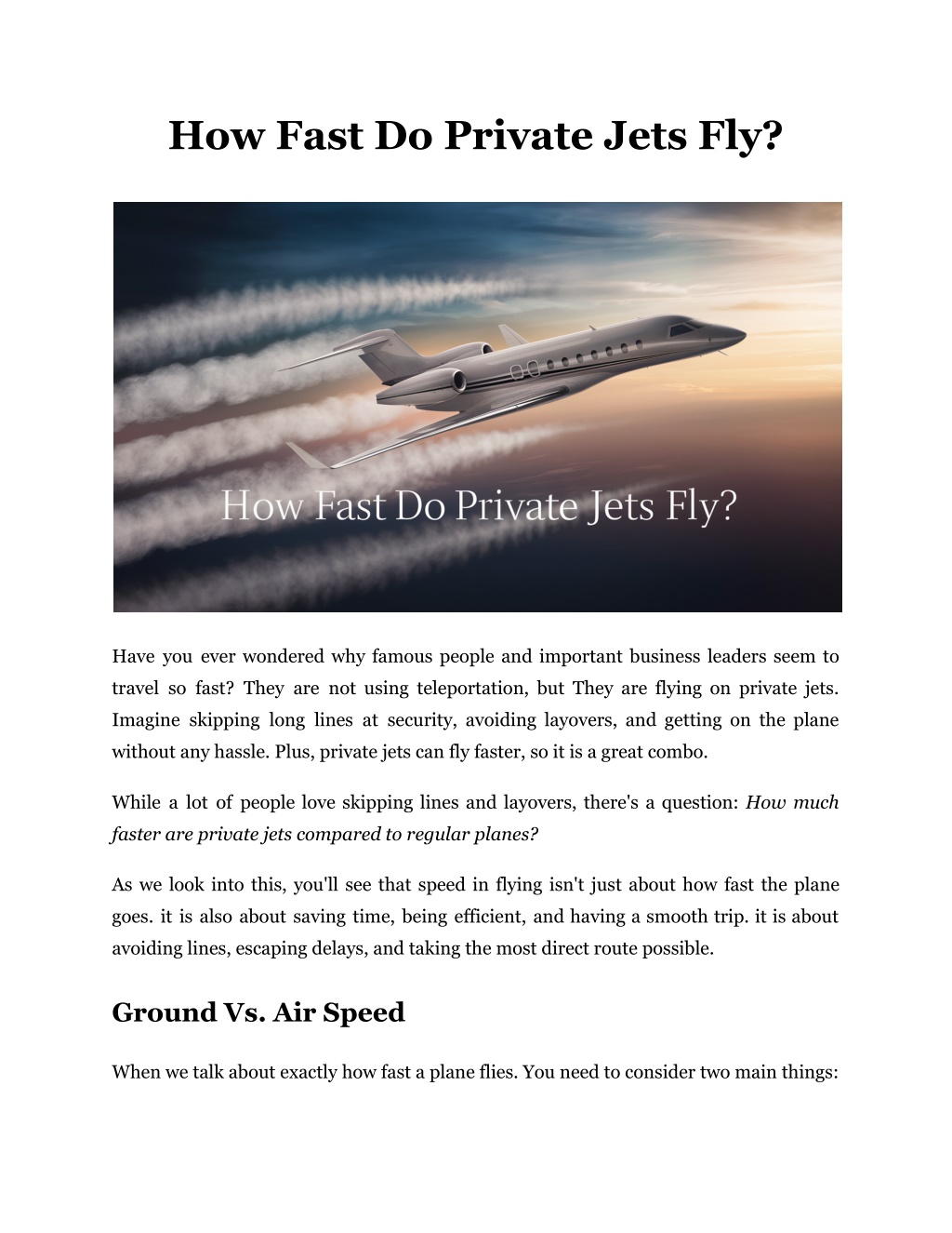 how fast do private jets fly l.w