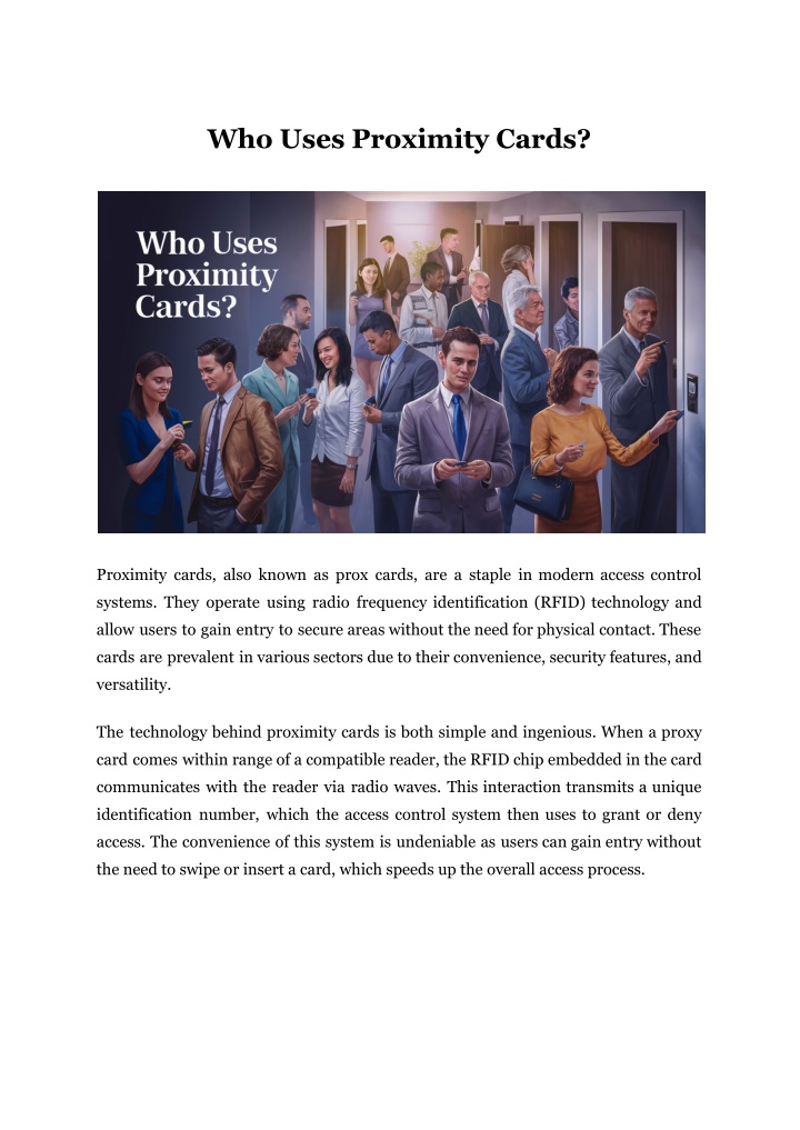 who uses proximity cards n.w