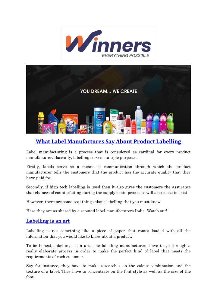 what label manufactures say about product n.w