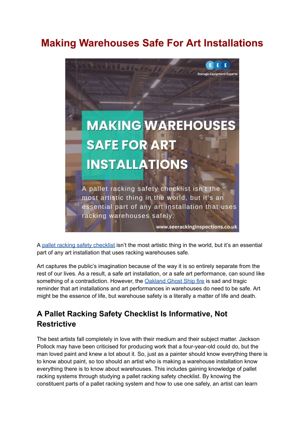 making warehouses safe for art installations l.w