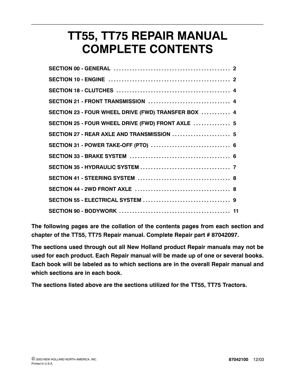 tt55 tt75 repair manual complete contents l.w