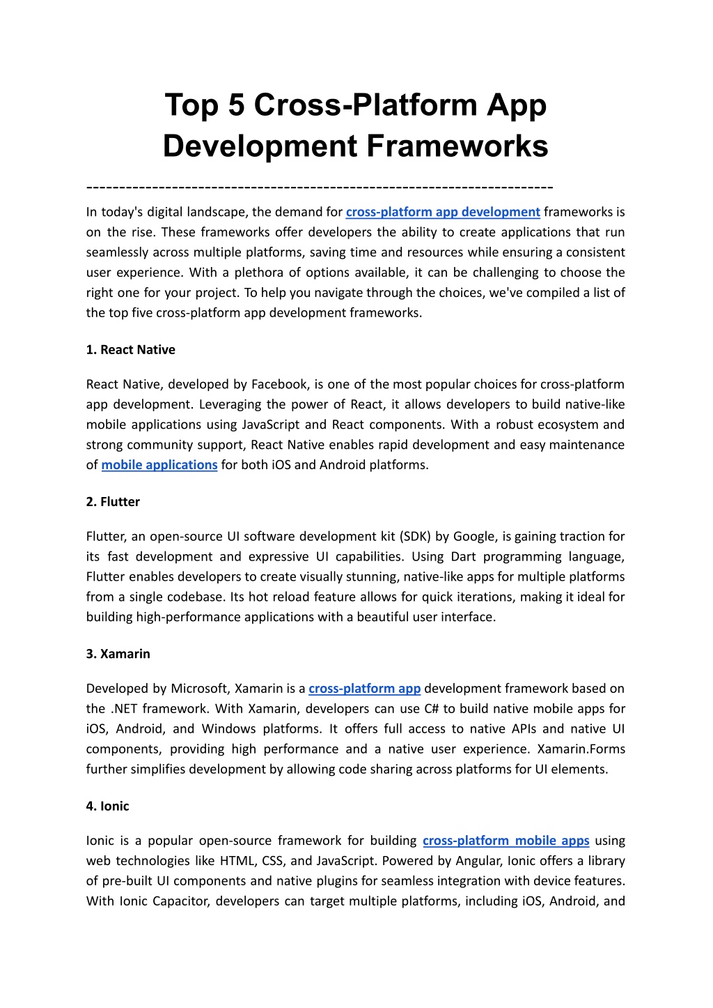 top 5 cross platform app development frameworks l.w