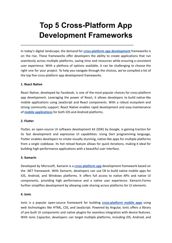 top 5 cross platform app development frameworks n.w