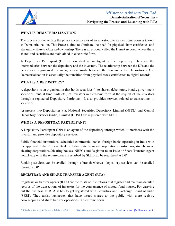 affluence advisory pvt ltd n.w